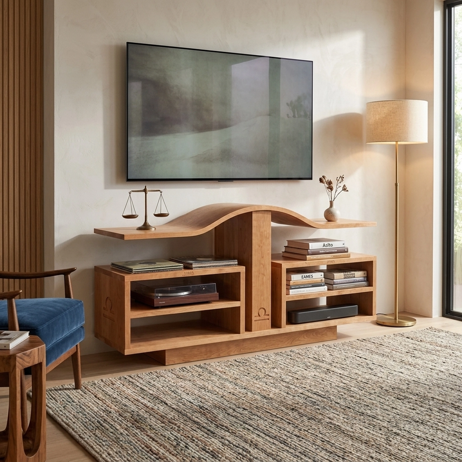 Wooden Libra Constellation Media Cabinet Zodiac Theme Modern Entertainment Center