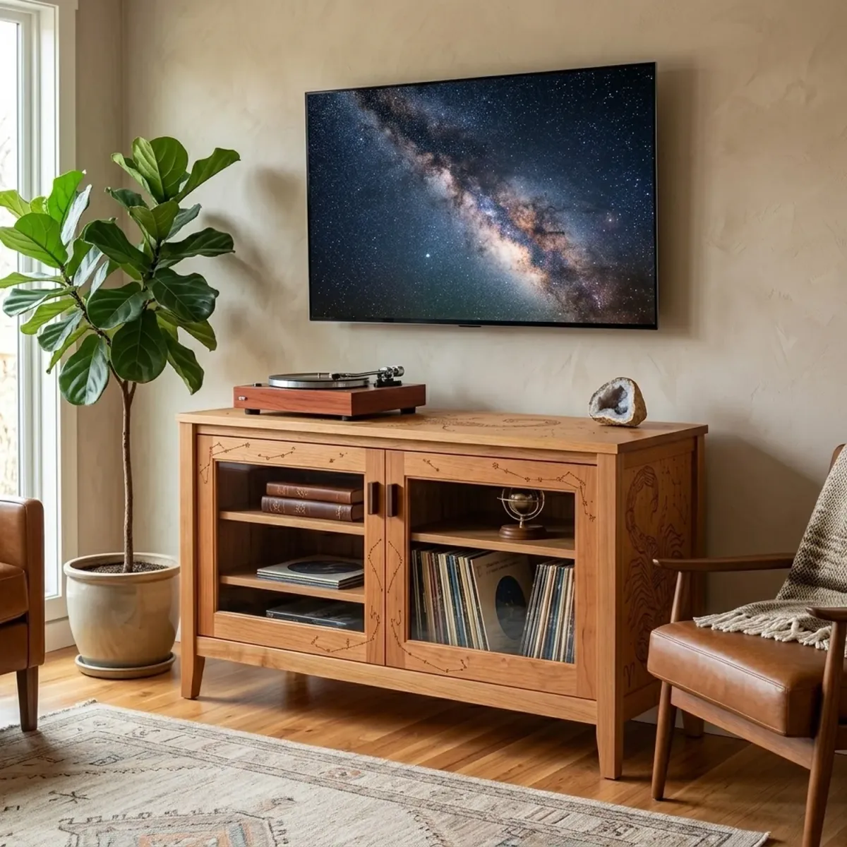 Wooden Scorpio Constellation Media Cabinet Zodiac Silhouette Decorative TV Console